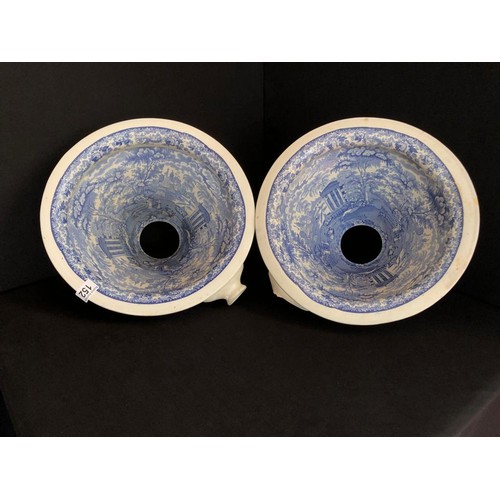 152 - PAIR OF VICTORIAN BLUE & WHITE TOILET BOWLS