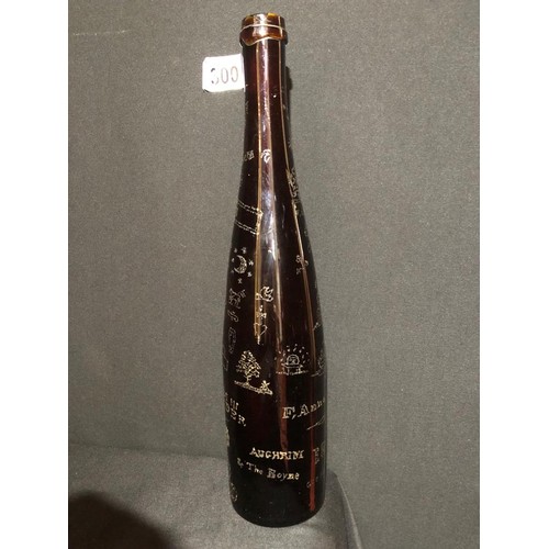 300 - NAIVELY ENGRAVED BOTTLE CELEBRATING KING WILLIAM III WITH MASONIC & ORANGE ORDER SYMBOLS DATED 1873