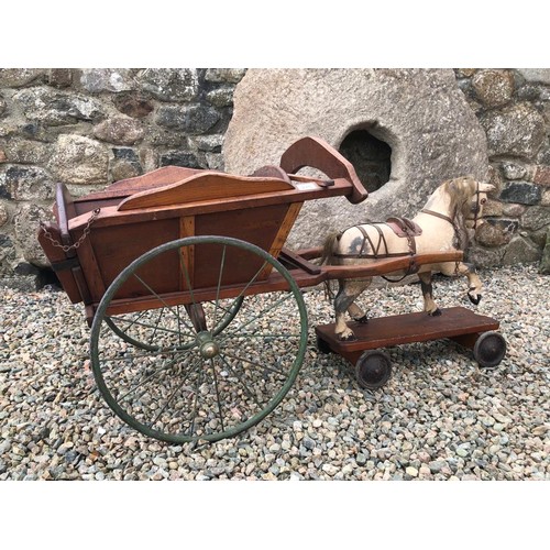 270 - LARGE VICTORIAN PULL ALONG HORSE WITH TIPPING CART