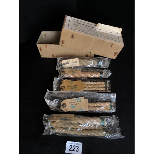 223 - BELFAST ROPE WORK SAMPLE BOX & CONTENTS