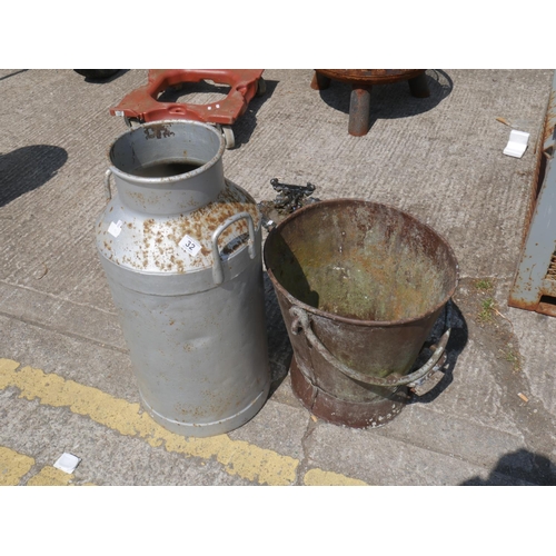 32 - CREAMERY CAN - NO LID PLUS OLD BUCKET - NO BOTTOM