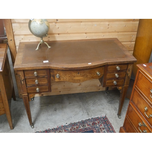 473 - INLAID ROSEWOOD 7 DRAWER LEATHER TOP DESK