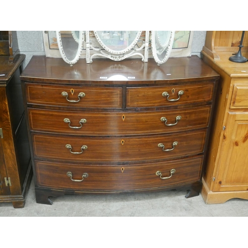 524 - GEORGIAN INLAID 2 OVER 3 BOW FRONTED CHEST OF DRAWERS