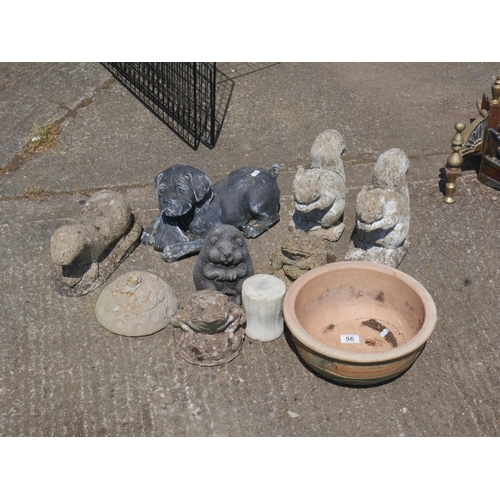 56 - LOT OF CONCRETE GARDEN ORNAMENTS