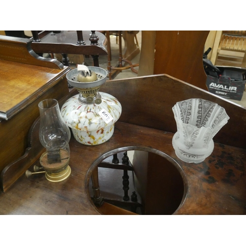 602 - MURANO OIL LAMP PLUS SHADES, BURNER ETC