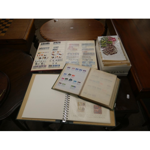 612 - 3 STAMP ALBUMS & CONTENTS PLUS BOX OF STAMPS