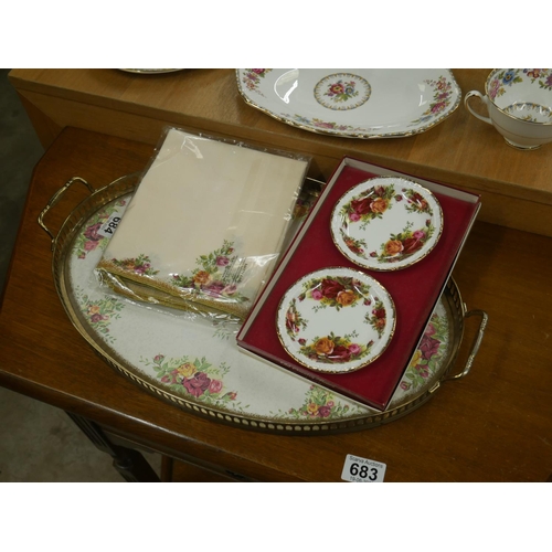 684 - OLD COUNTRY ROSE NAPKINS, TRAY & BOXED PLATES