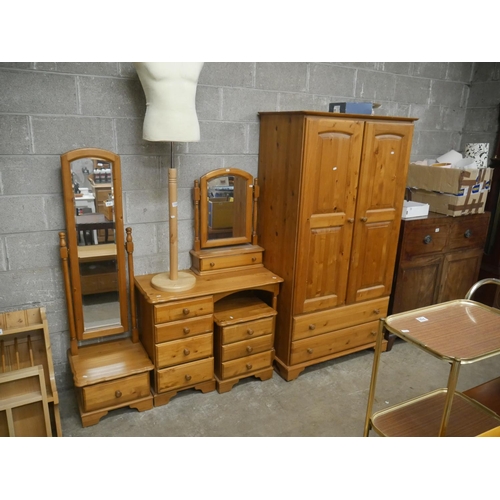 737 - WARDROBE, PINE DRESSING TABLE, LOCKER & CHEVAL MIRROR