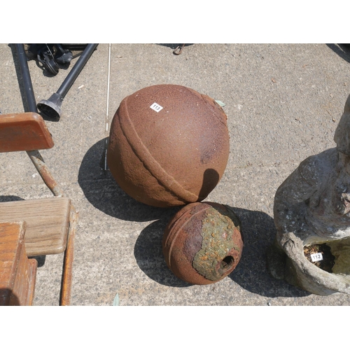 113 - 2 ANTIQUE ARCHITECTURAL CAST IRON SPHERES