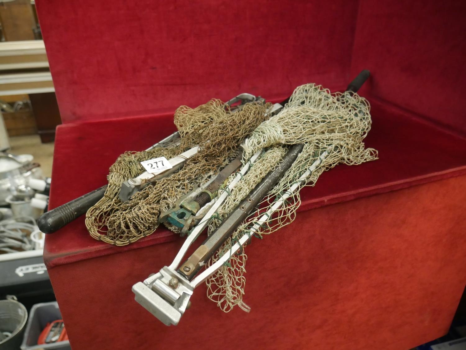 VINTAGE FISHING NETS, INCLUDING HARDY