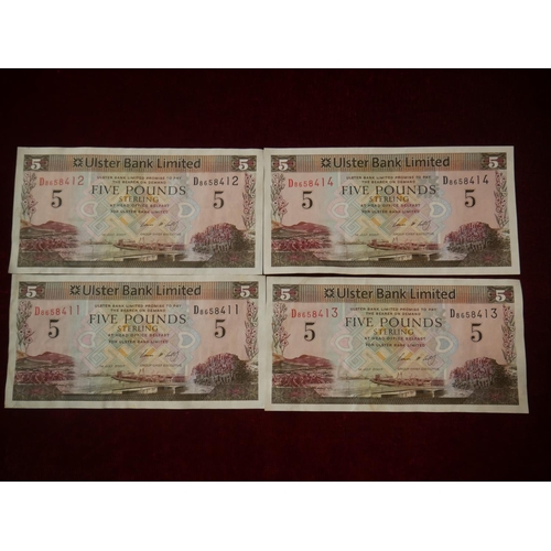 317 - 4 CONSECUTIVE ULSTER BANK £5 NOTES