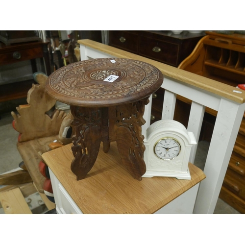 471 - SMALL TREEN TABLE & BELLEEK CLOCK