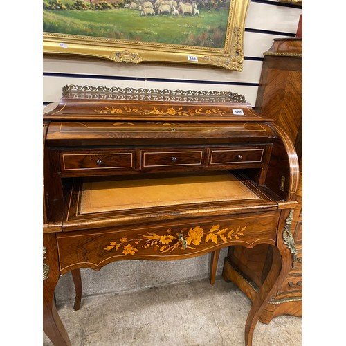 387 - ANTIQUE ROSEWOOD MARQUETRY CYLINDER TOP DESK