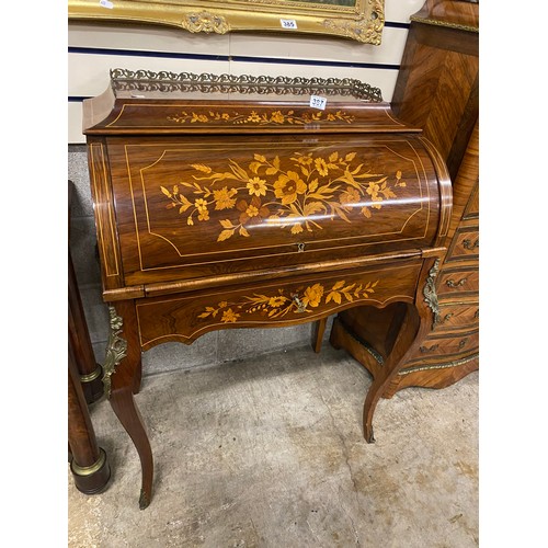 387 - ANTIQUE ROSEWOOD MARQUETRY CYLINDER TOP DESK