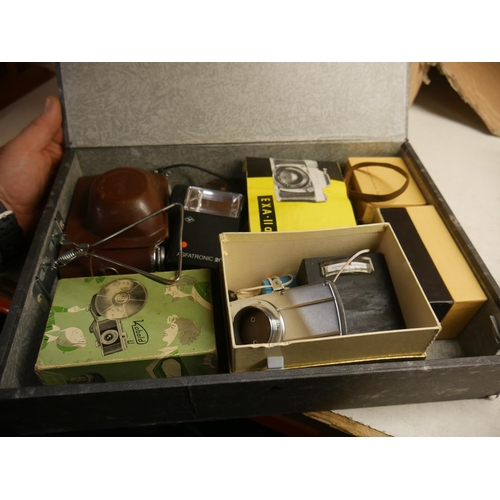 867 - BOX OF CAMERA EQUIPMENT