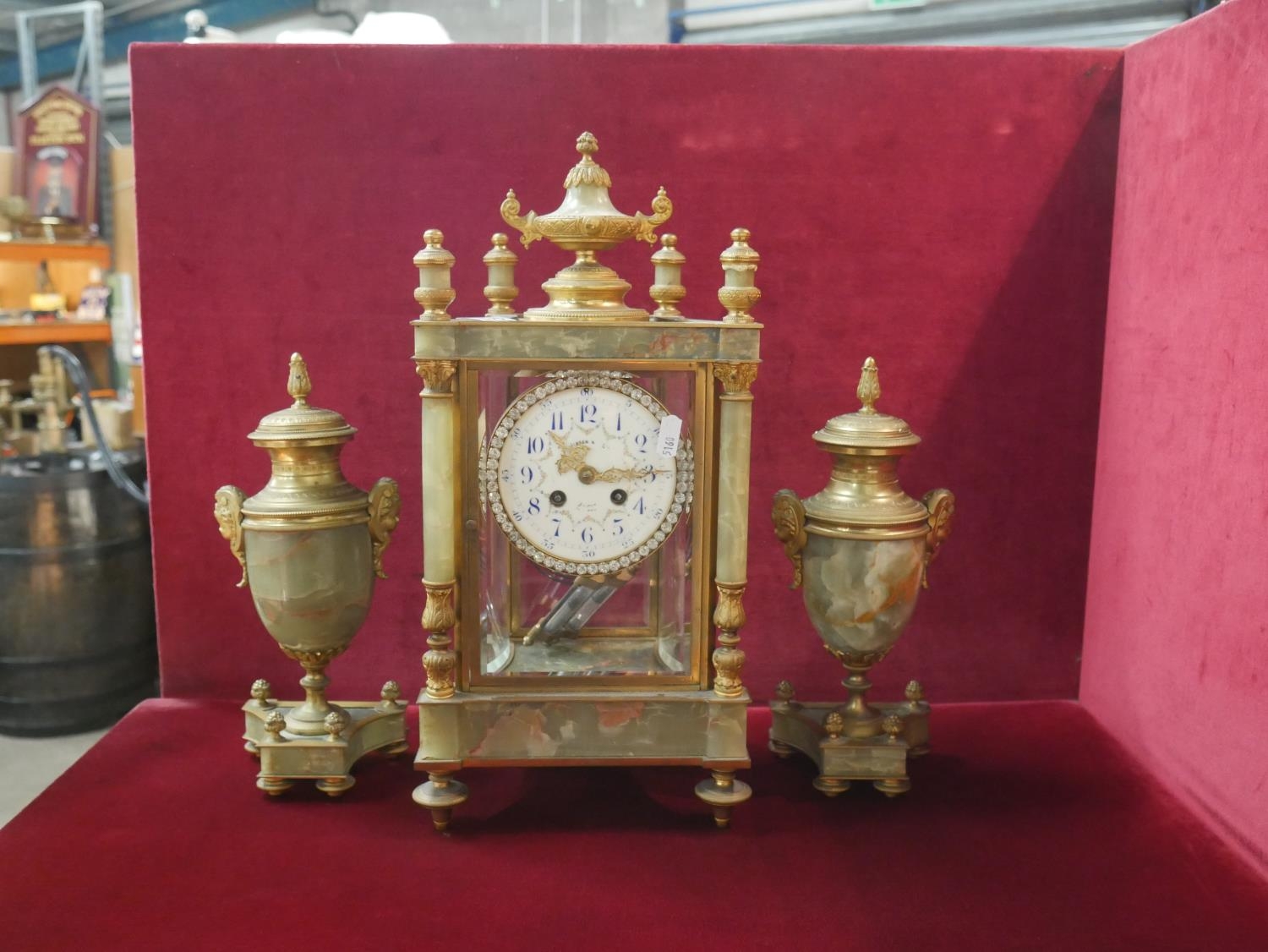 3 PIECE BRASS & MARBLE CLOCK SET