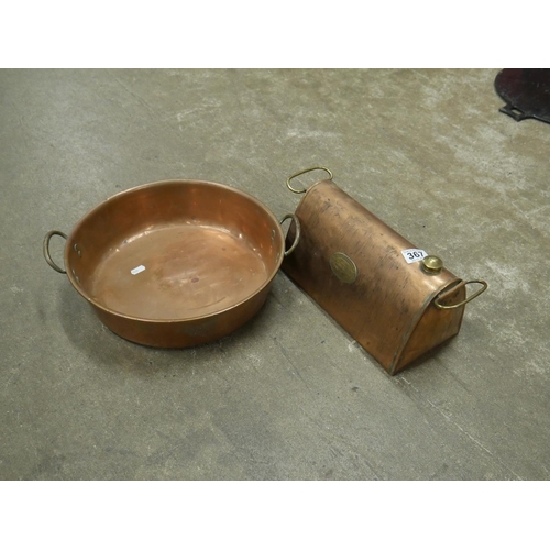 367 - COPPER CARRIAGE WARMER & COPPER PAN