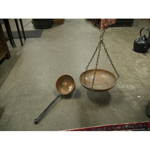 371 - COPPER LADLE & HANGING BOWL