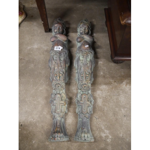 374 - PAIR OF BRONZED FIGURINES