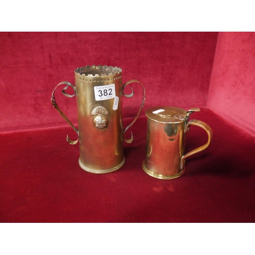 382 - TRENCH ART BEAKER & VASE - ONE DATED 1916