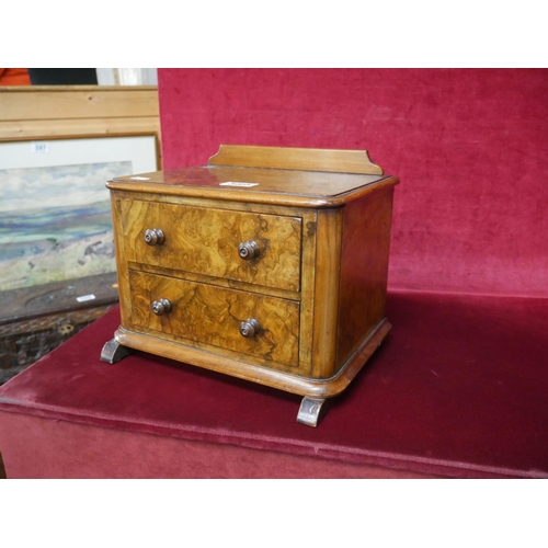 389 - BURR WALNUT JEWELLERY BOX PLUS COLLECTORS CABINET