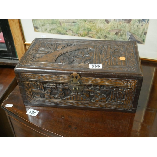 399 - CARVED OAK BOX