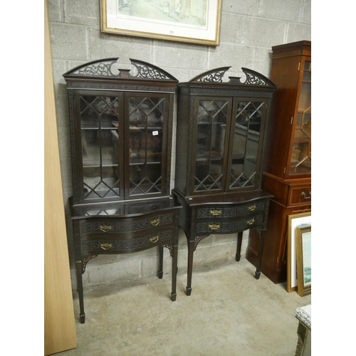 536 - PAIR OF BOOKCASES ON STANDS - SOME DAMAGE ON FRETWORK BUT PIECES ARE THERE