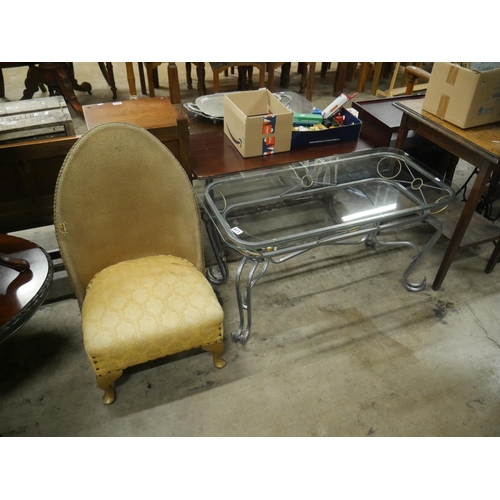 671 - BEDROOM CHAIR & GLASS TOP TABLE