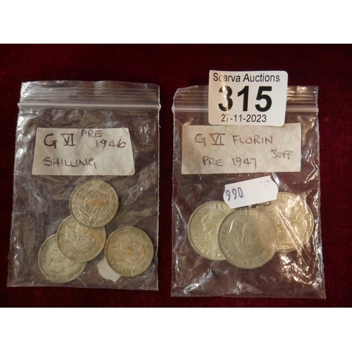 315 - LOT OF PRE 47 COINS