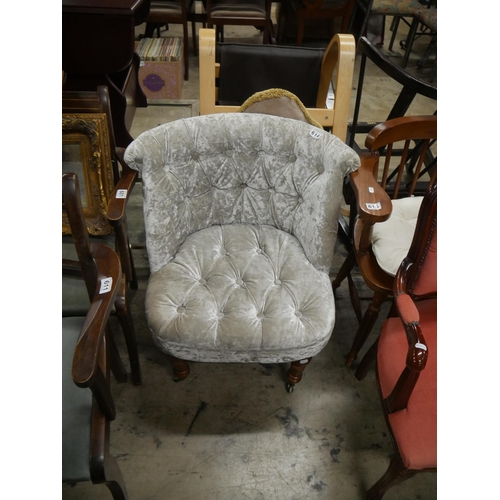 614 - BRUSHED VELVET DEEP BUTTON CHAIR ON CASTORS