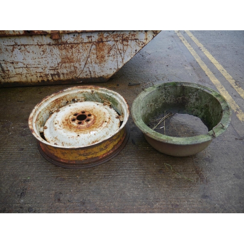 3 - FORD TRACTOR RIM & OLD POT BOILER - DAMAGED