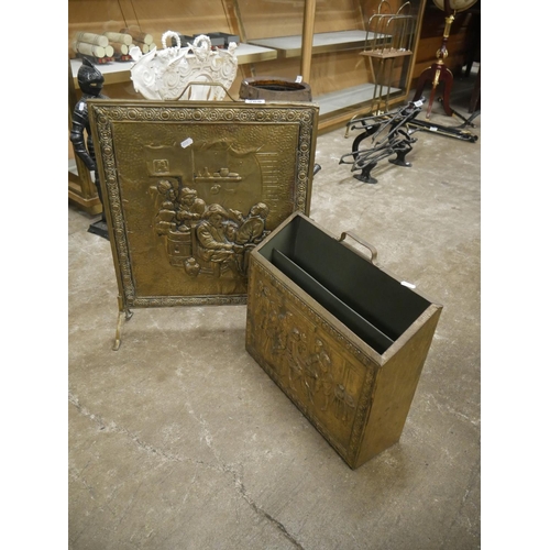 268 - BRASS MAGAZINE RACK & FIRESCREEN