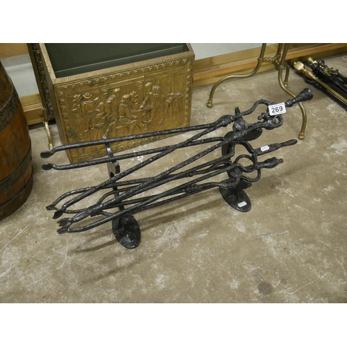 269 - LOT OF ANTIQUE TONGS & STAND