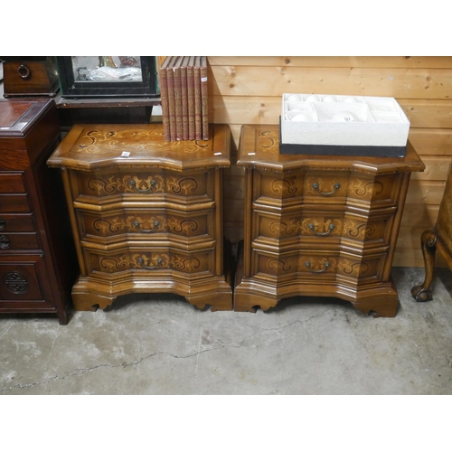 293 - PAIR OF MARQUETRY INLAID 3 DRAWER CHESTS