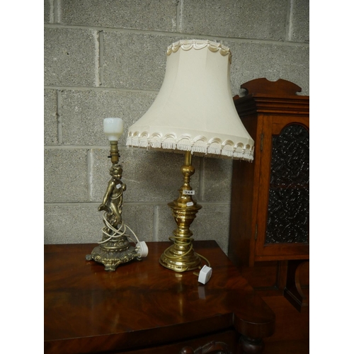 344 - BRASS TABLE LAMP & ANOTHER