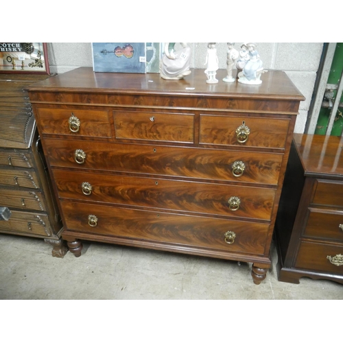 350 - GEORGIAN 3 OVER 3 FLAMED MAHOGANY CHEST