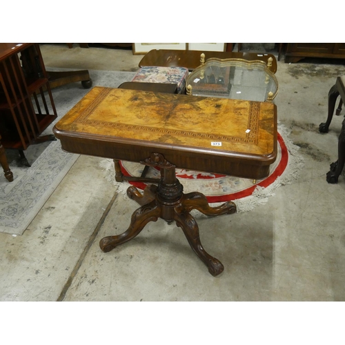 373 - WALNUT VICTORIAN TURNOVER LEAF CARD TABLE ON CENTRE POD