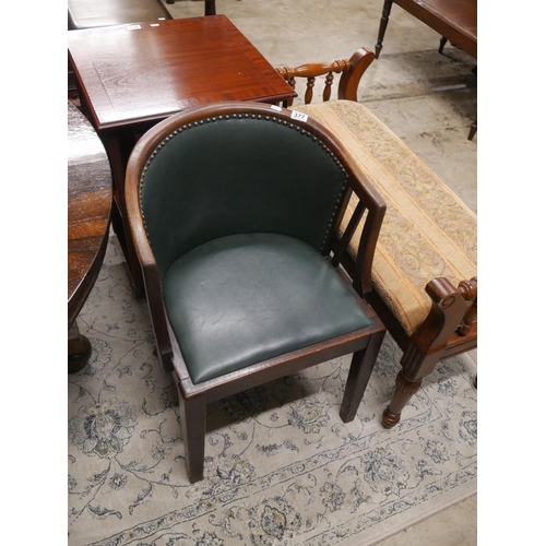 377 - OAK & GREEN LEATHER DESK CHAIR