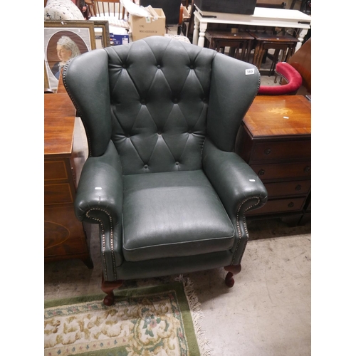 389 - GREEN WING BACK CHAIR