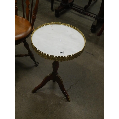 409 - MARBLE TOP & BRASS MOUNTED WINE TABLE