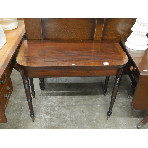 436 - MAHOGANY TURNOVER LEAF CARD TABLE