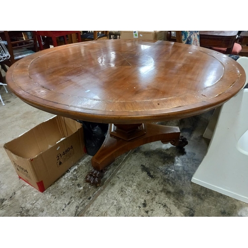 455 - REGENCY BRASS INLAID BREAKFAST TABLE ON HEAVY CENTRE POD - BRASS NEEDS REPAIRS