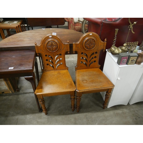 478 - PAIR OF VICTORIAN OAK HALL CHAIRS