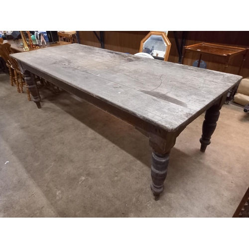 516 - VICTORIAN PINE 8FT KITCHEN TABLE