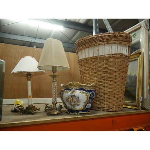 603 - LARGE BASKET PLUS VASES ETC