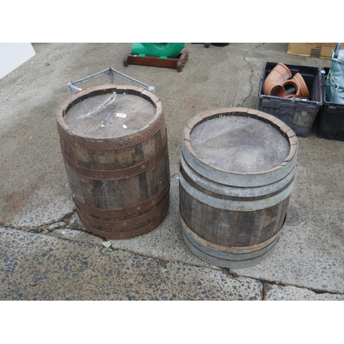 121 - 2 SMALL WOODEN BARRELS