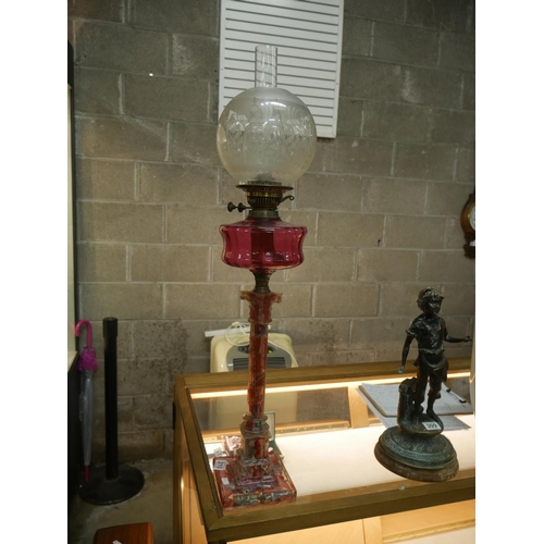 310 - VICTORIAN OIL LAMP WITH RESIN COLOUM