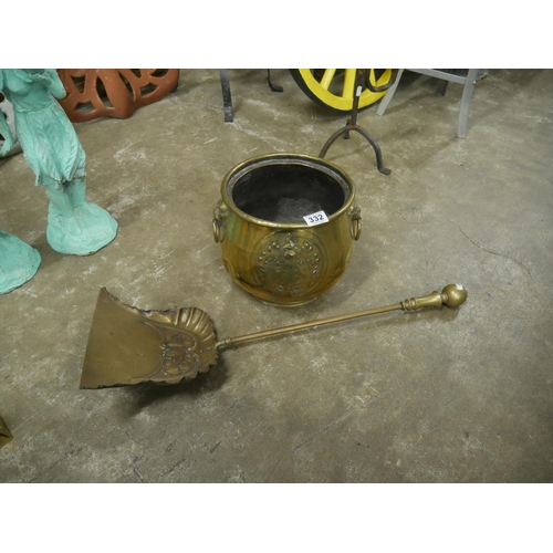 332 - BRASS PLANTER & SHOVEL