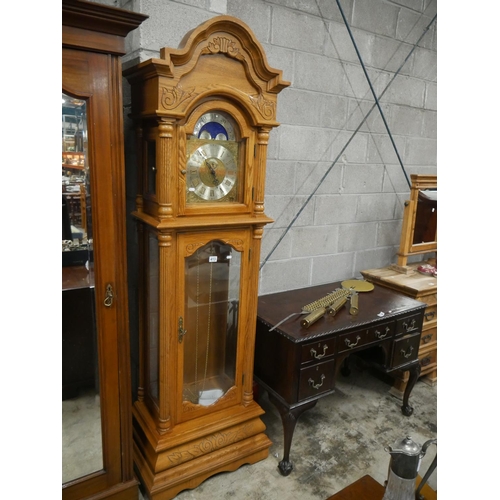 413 - LARGE OAK 3 WEIGHT GRANDFATHER CLOCK WITH PENDULUM