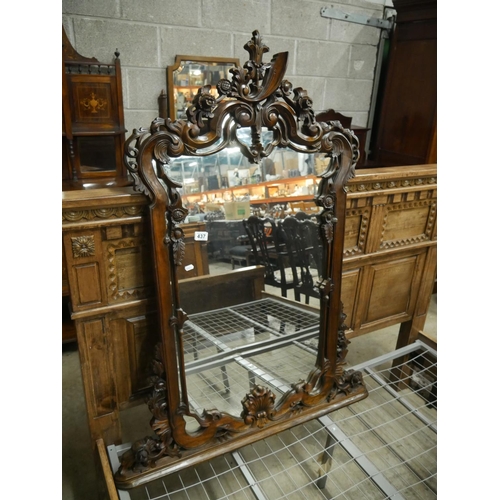 437 - MAHOGANY CARVED MIRROR